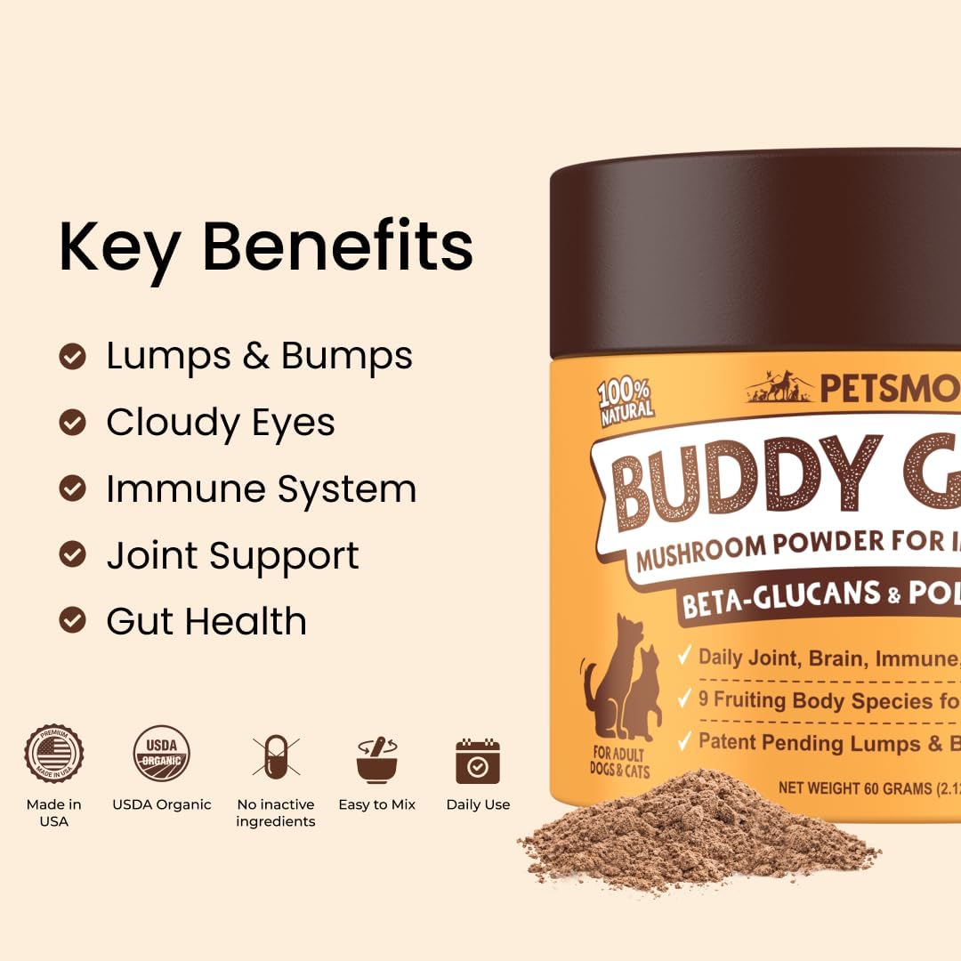Buddy Guard for Lumps and Bumps, Lipoma for Dogs & Cats, Patent Pending Organic 9 Mushroom Powder Blend Natural Dog