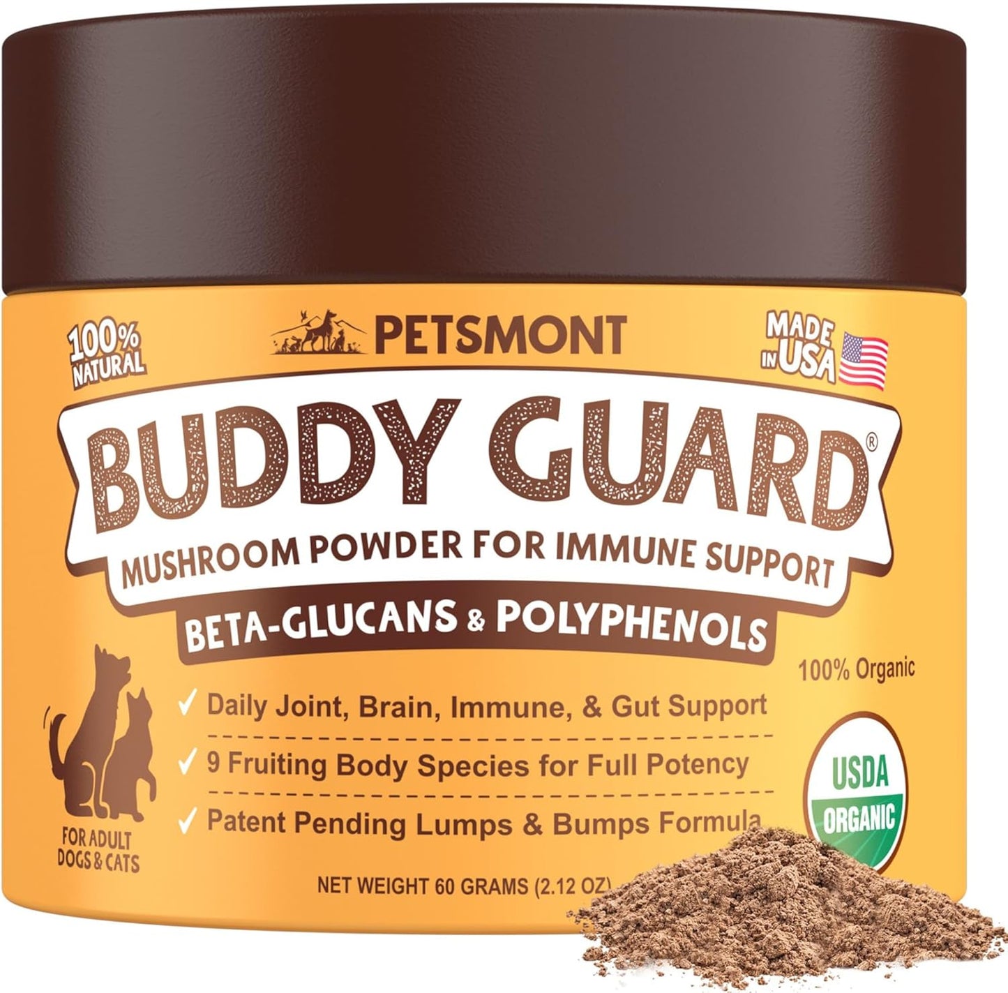 Buddy Guard for Lumps and Bumps, Lipoma for Dogs & Cats, Patent Pending Organic 9 Mushroom Powder Blend Natural Dog